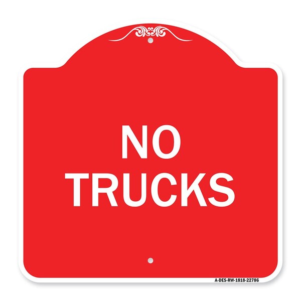 Designer Series Sign-Truck Sign No Trucks, Red & White Aluminum Sign, 18" x 18", RW-1818-22786